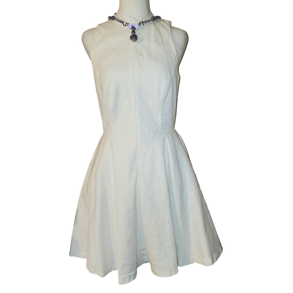 Armani Exchange White Textured Cotton Fit and Flare Sleeveless Dress Size 8